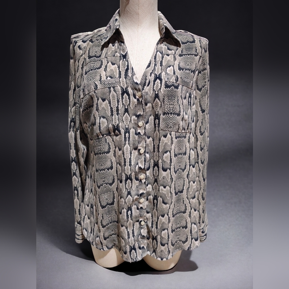 Express Snakeskin Print Button-Front Blouse - Siz… - image 1